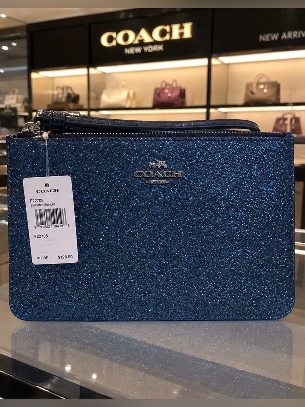 Coach Glitter Double Zip Wristlet — Sparkling Midnight Blue